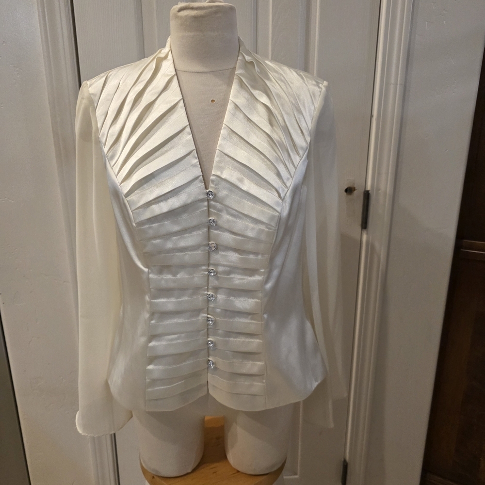 Jr. Nites Chic Satin Blazer in Ivory Vintage